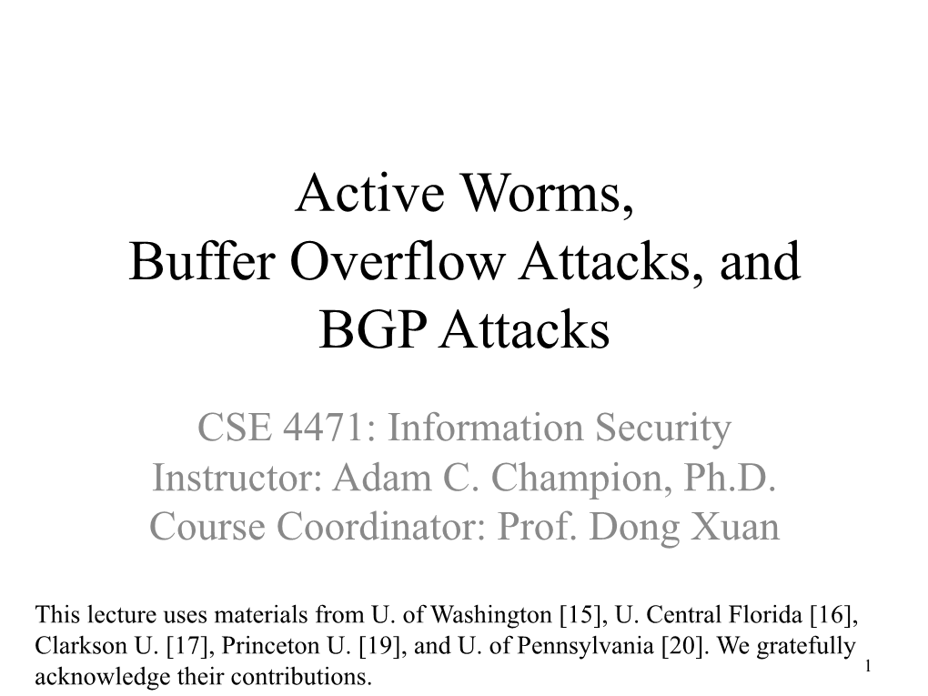 Active Worms, Buffer Overflows, and BGP Attacks