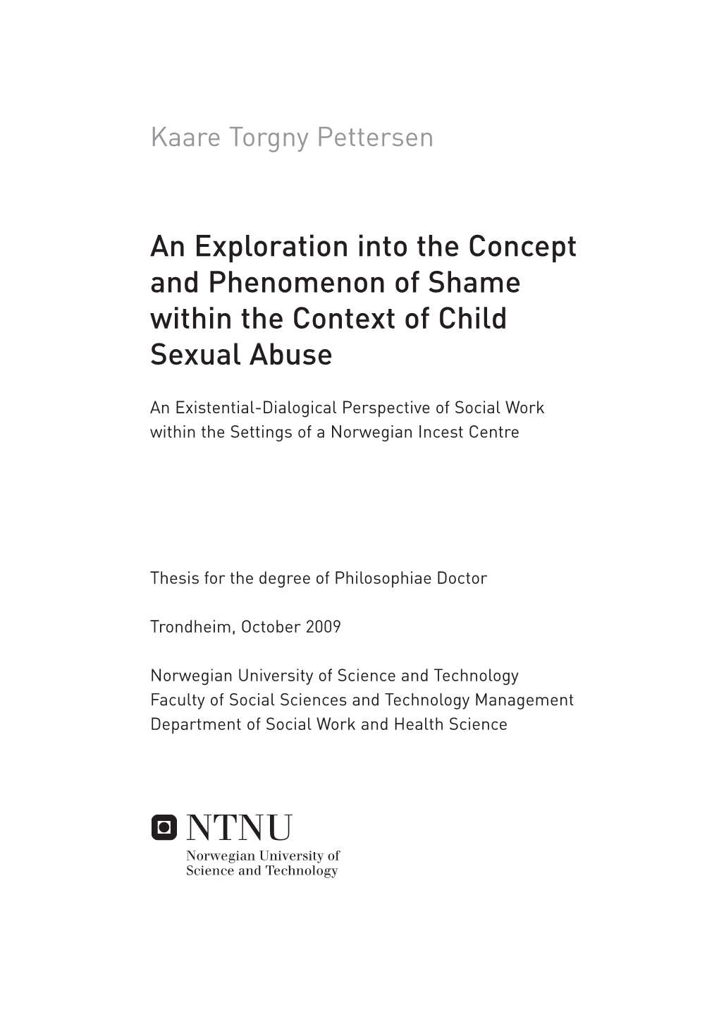 An Exploration Into the Concept and Phenomenon of Shame Within the Context of Child Sexual Abuse