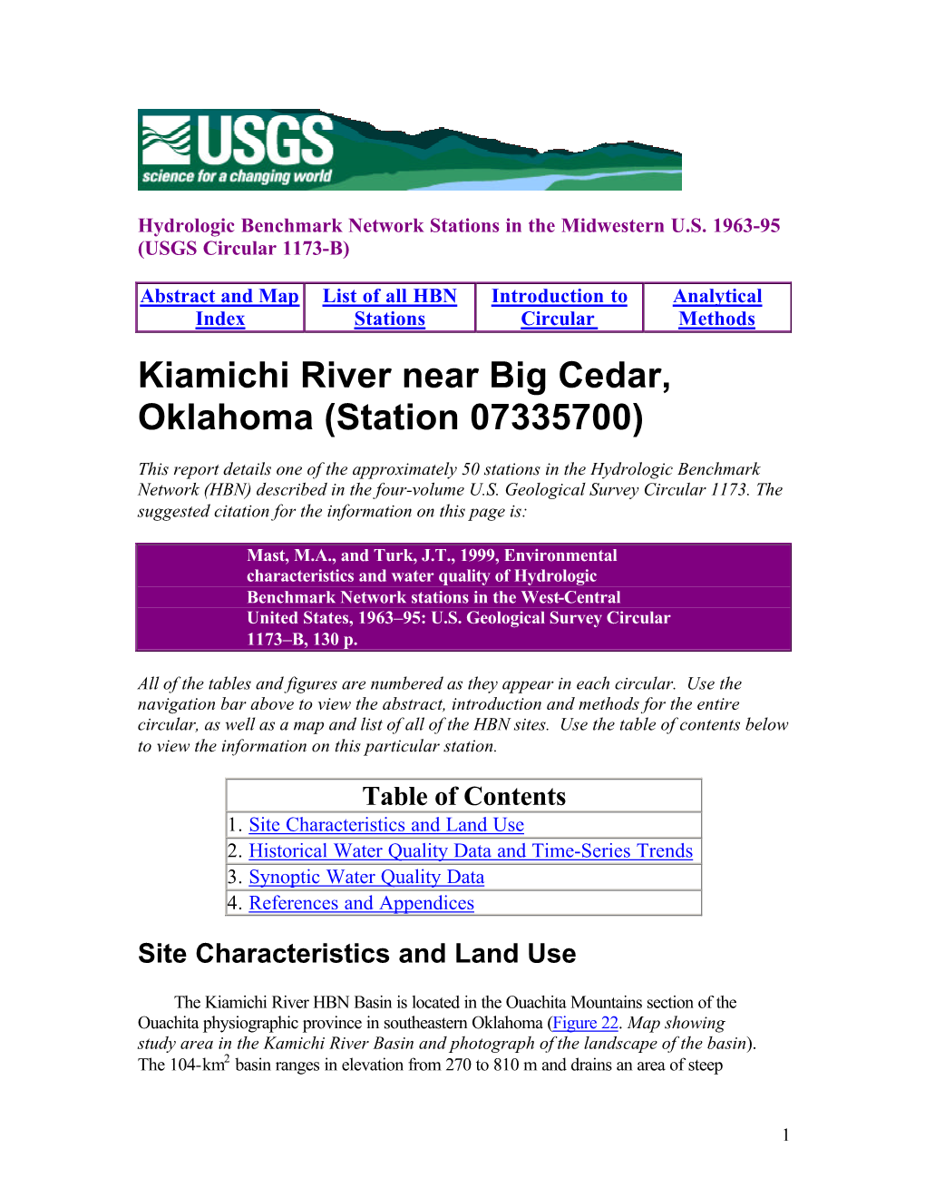 Kiamichi River Near Big Cedar, Oklahoma (Station 07335700)