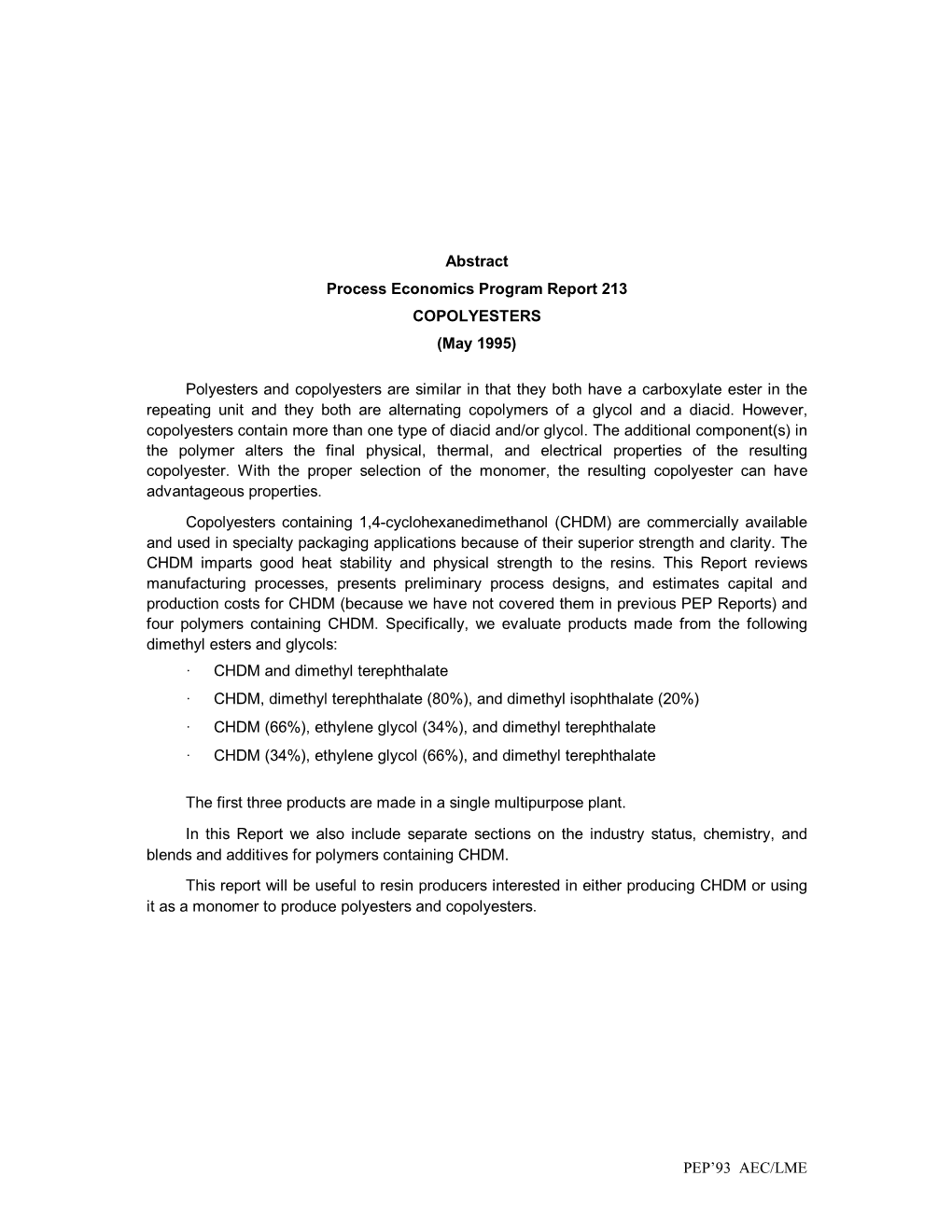 CHDM and Dimethyl Terephthalate