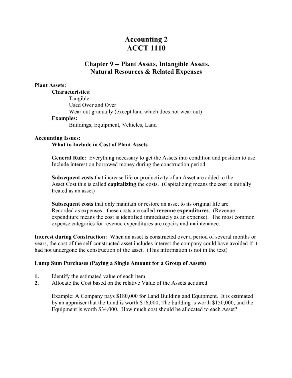 Chapter 9 Plant Assets, Intangible Assets