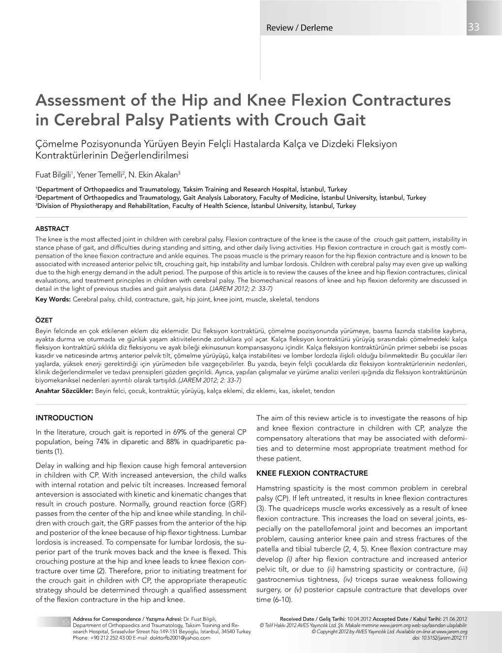 Assessment of the Hip and Knee Flexion Contractures in Cerebral Palsy Patients with Crouch Gait