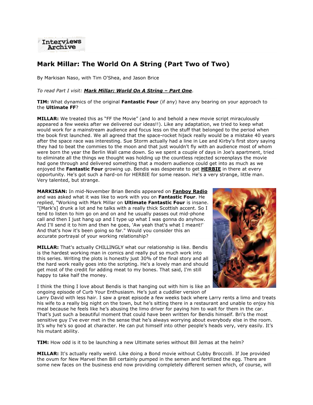 Mark Millar: the World on a String (Part Two of Two)