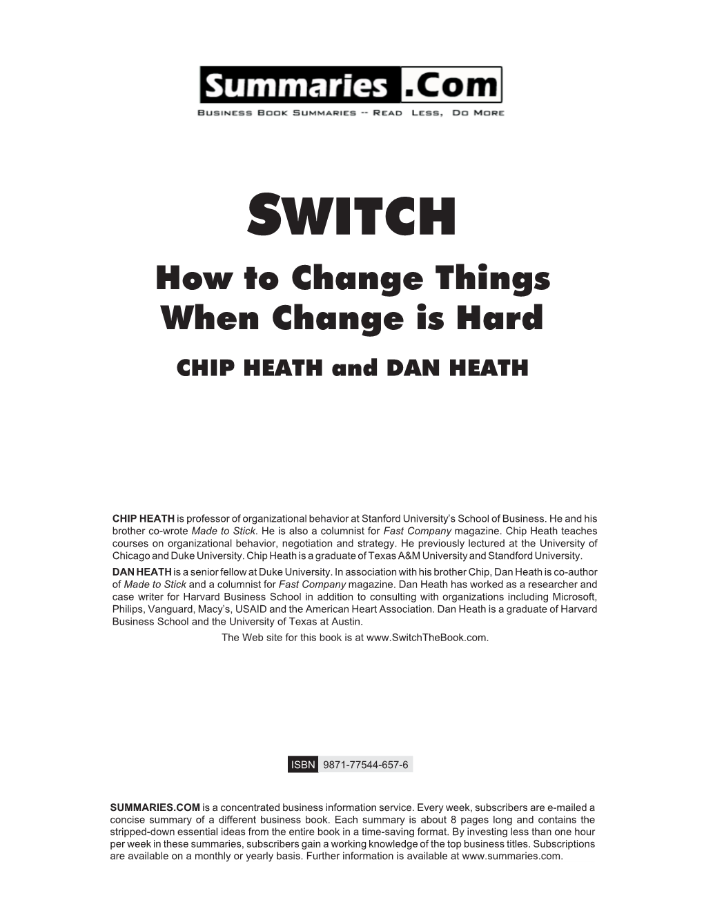 Summary of "Switch" by Chip Heath and Dan Heath