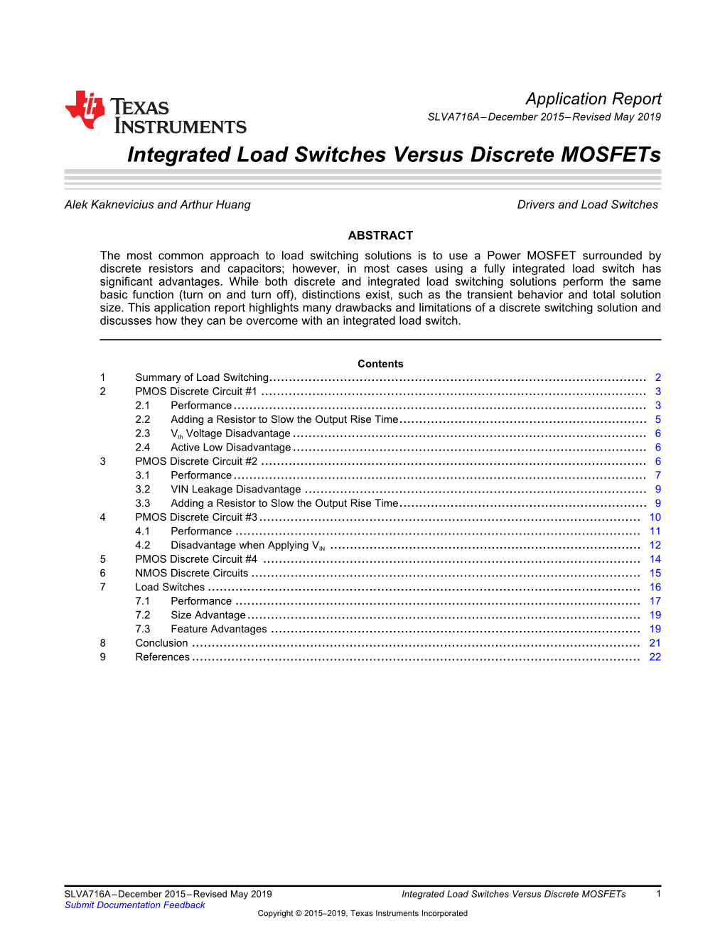 Integrated Load Switches Versus Discrete Mosfets (Rev. A)