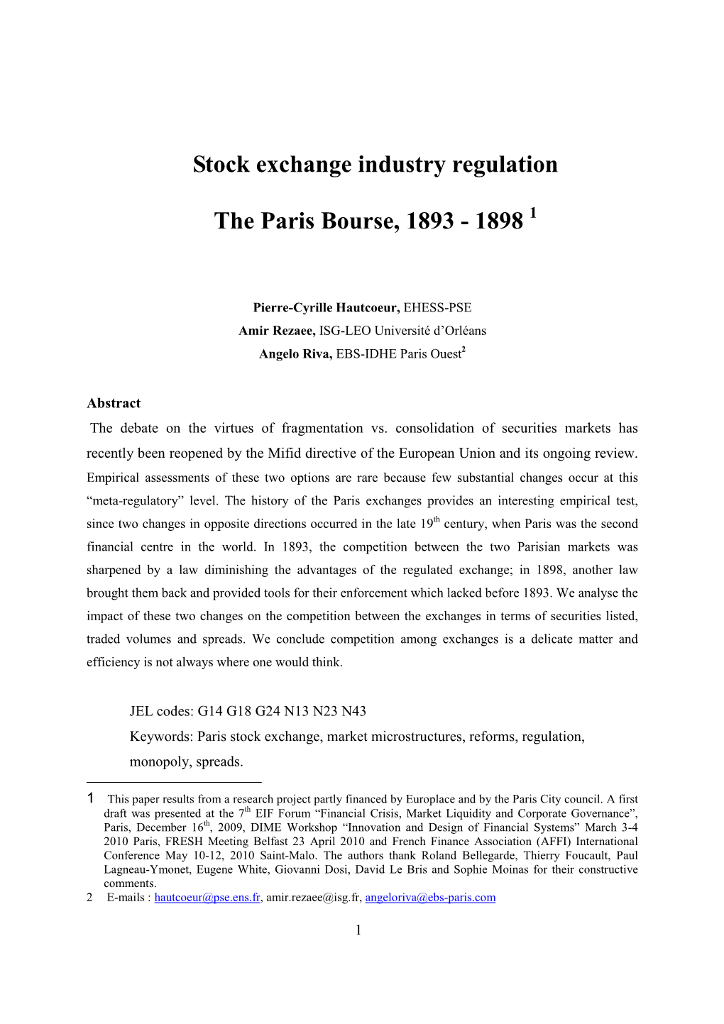 Stock Exchange Industry Regulation the Paris Bourse, 1893