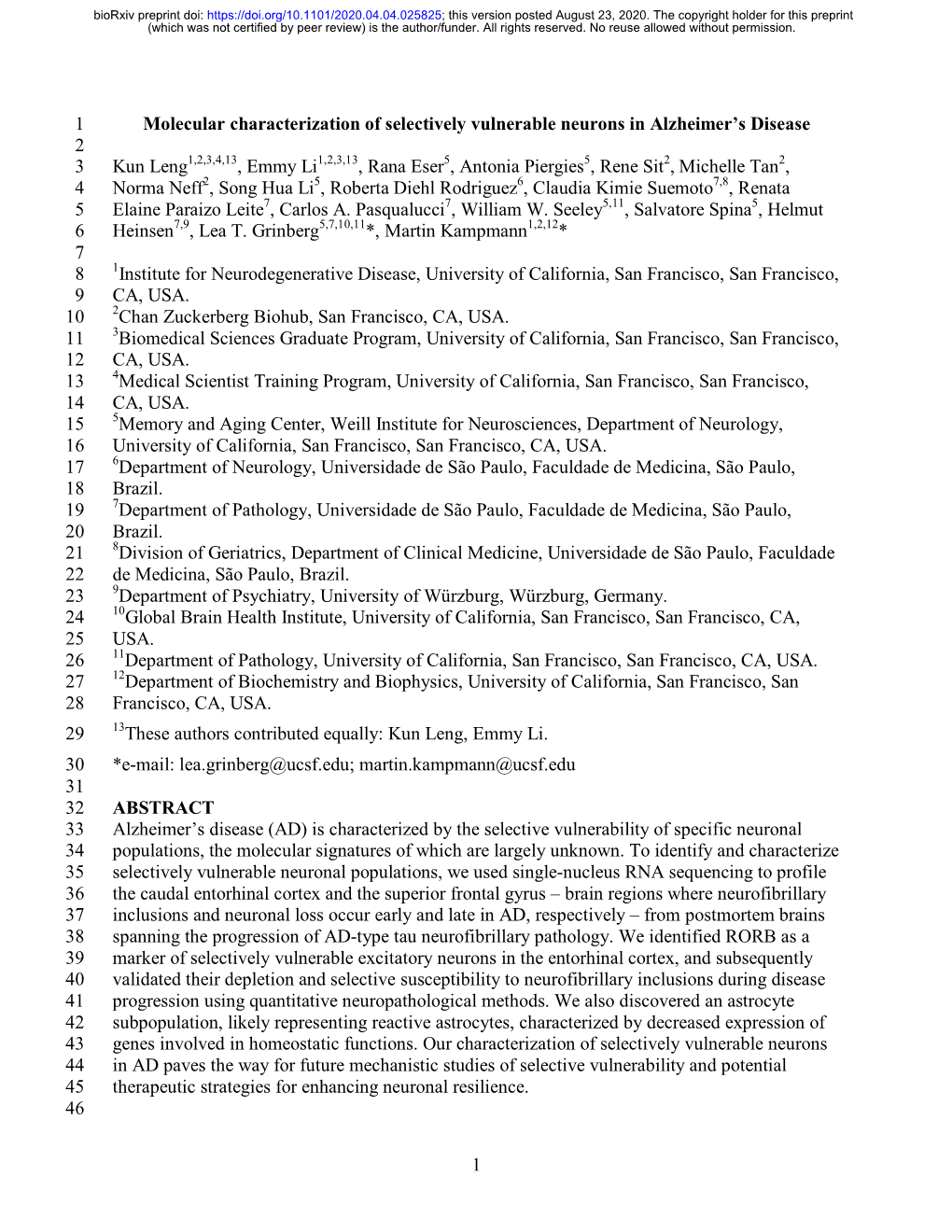 Molecular Characterization of Selectively Vulnerable