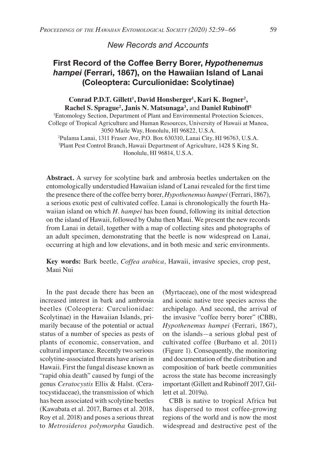 New Records and Accounts First Record of the Coffee Berry Borer, Hypothenemus Hampei