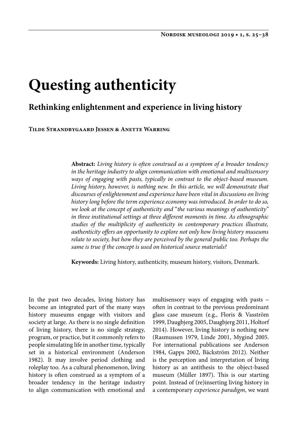 Questing Authenticity Rethinking Enlightenment and Experience in Living History