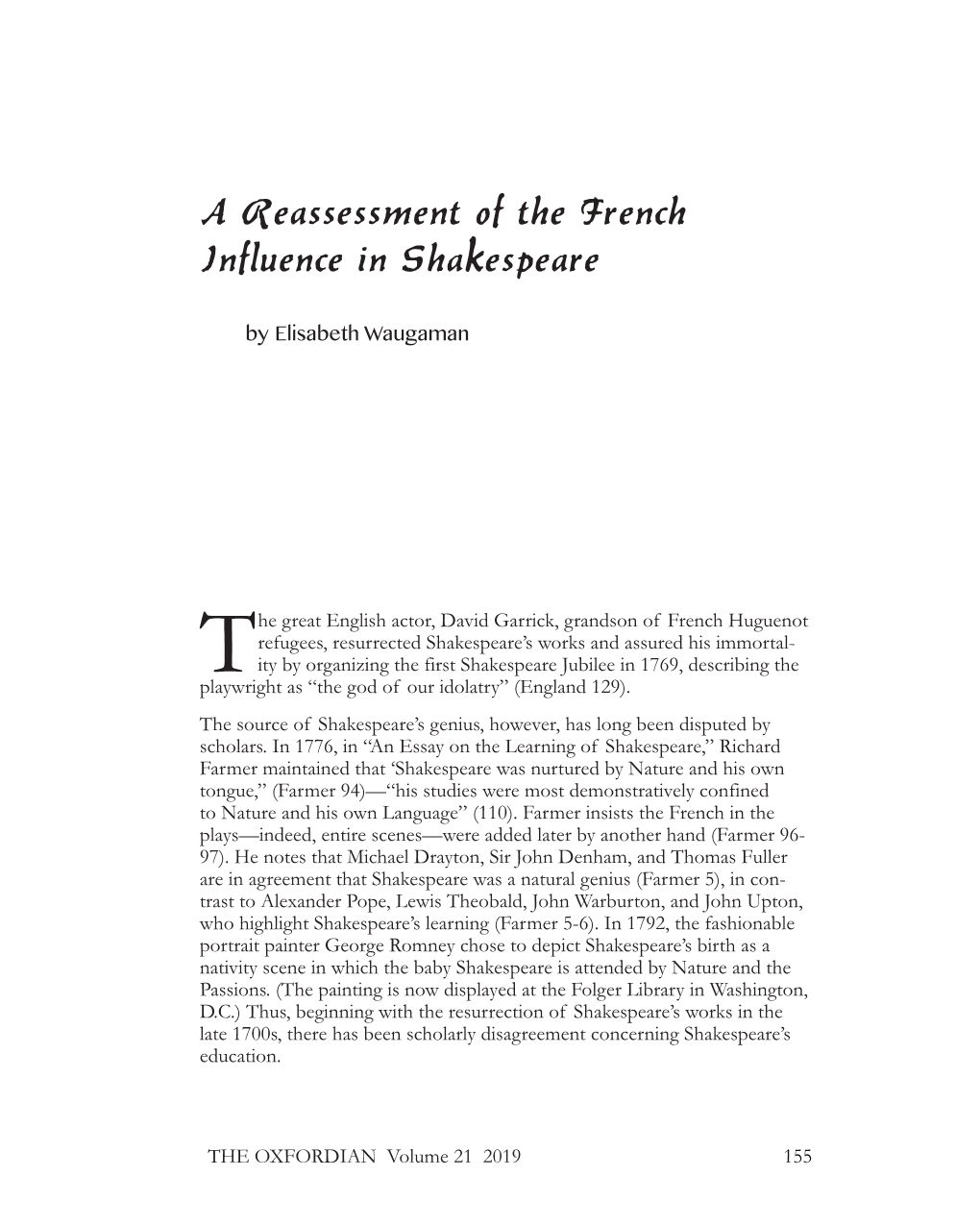 A Reassessment of the French Influence in Shakespeare