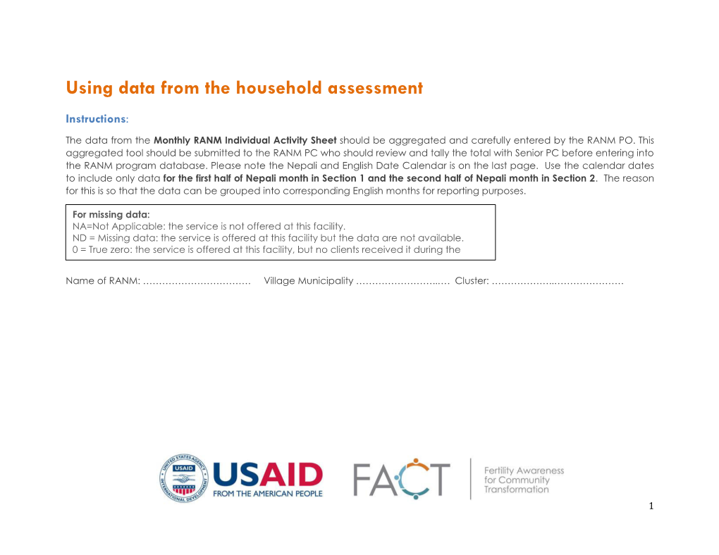 Using Data from the Household Assessment