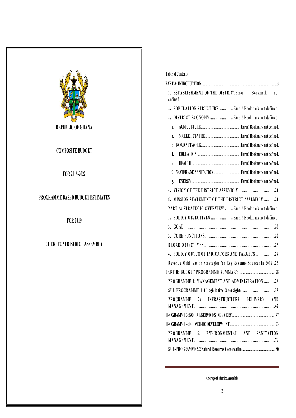 Republic of Ghana Composite Budget for 2019-2022 Programme Based