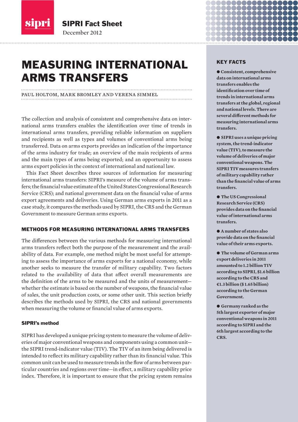 Measuring International Arms Transfers, SIPRI Fact Sheet