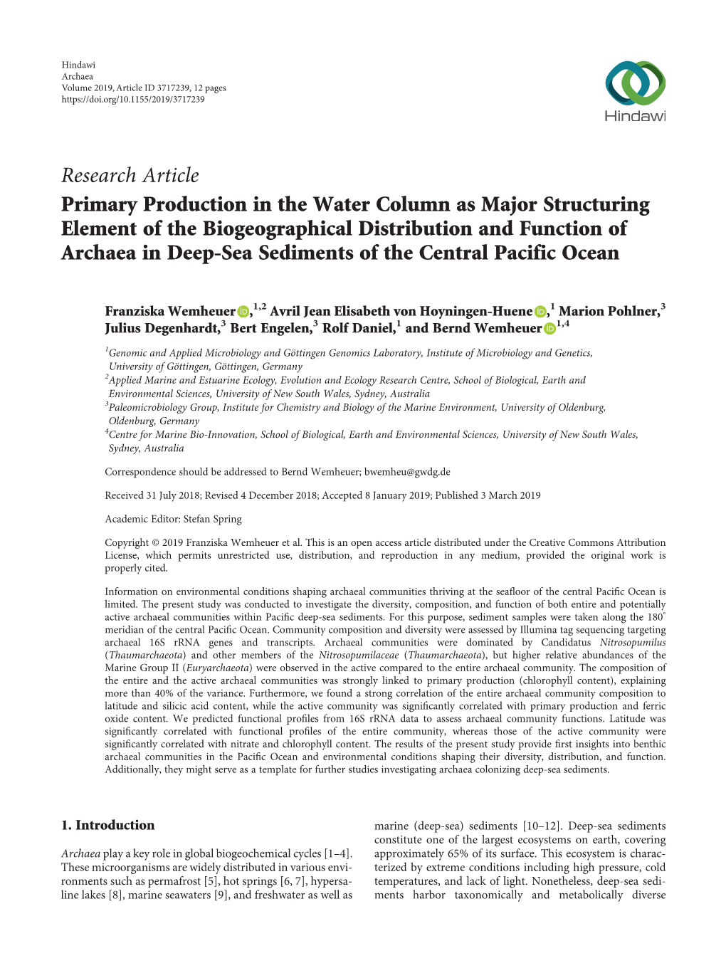 Primary Production in the Water Column As Major Structuring