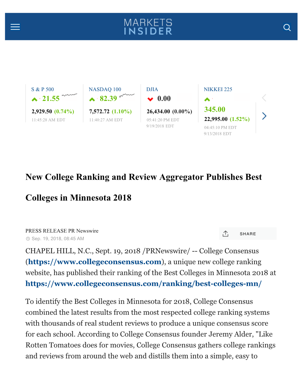 New College Ranking and Review Aggregator Publishes Best