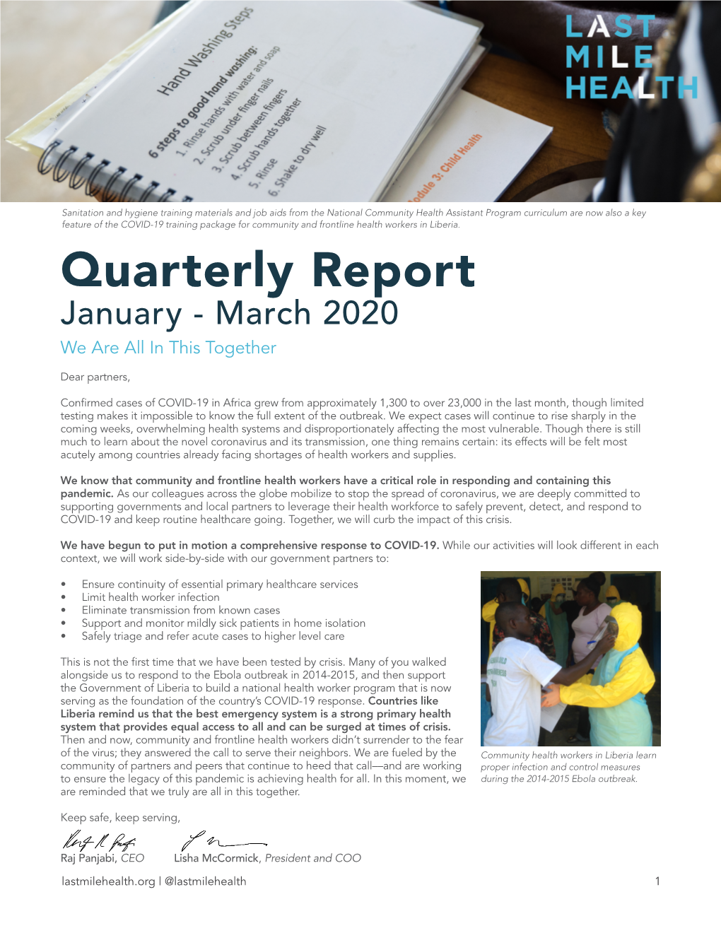 Quarterly Report January - March 2020 We Are All in This Together