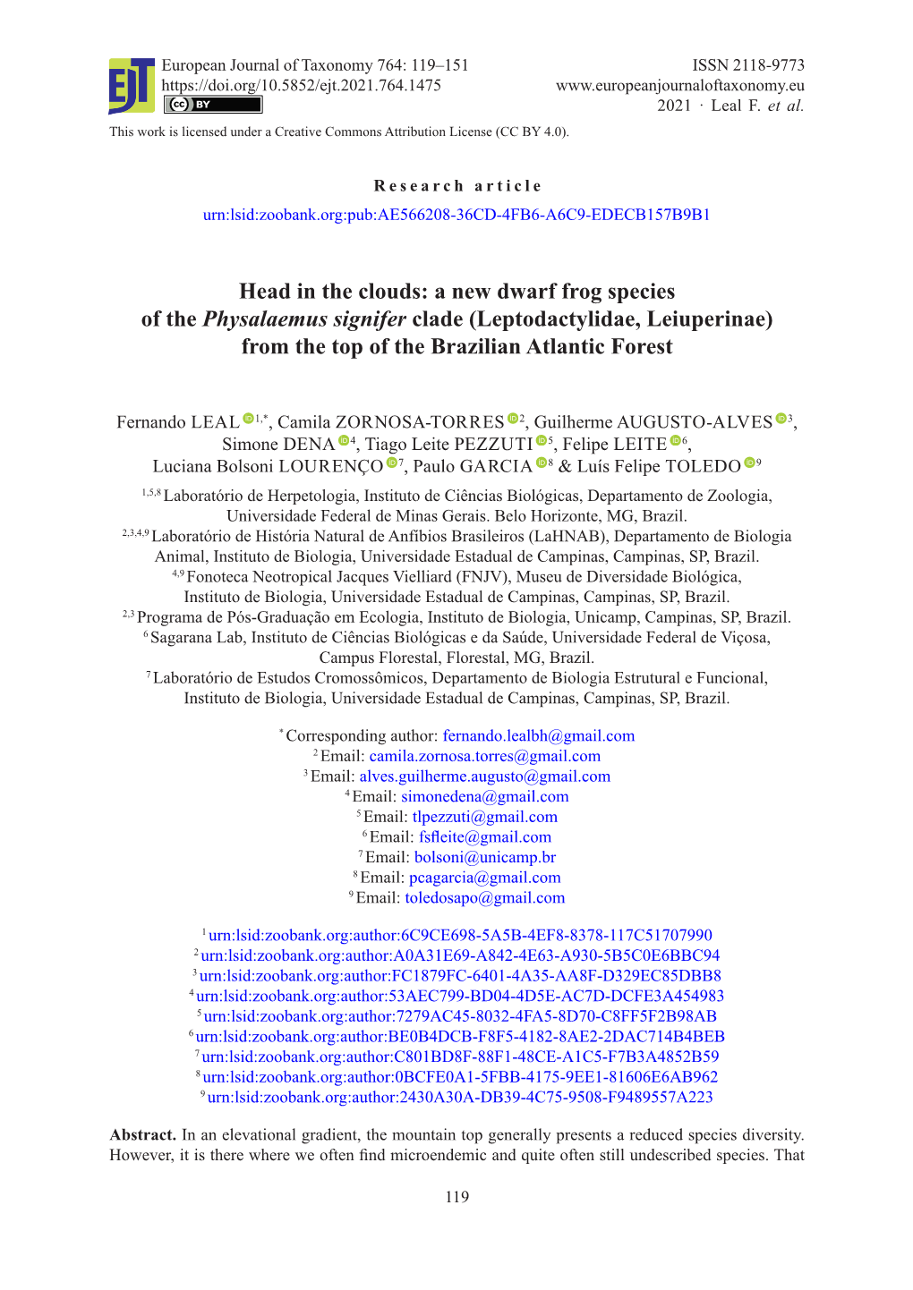 A New Dwarf Frog Species of the Physalaemus Signifer Clade (Leptodactylidae, Leiuperinae) from the Top of the Brazilian Atlantic Forest