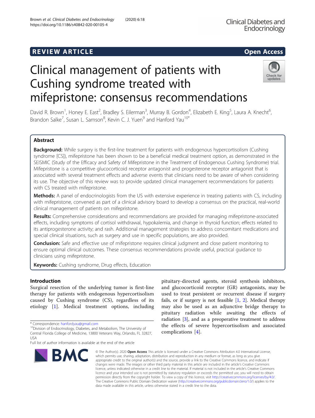 Clinical Management of Patients with Cushing Syndrome Treated with Mifepristone: Consensus Recommendations David R