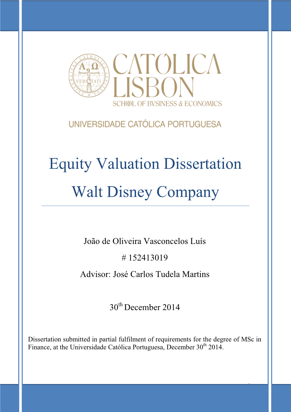Equity Valuation Dissertation Walt Disney Company