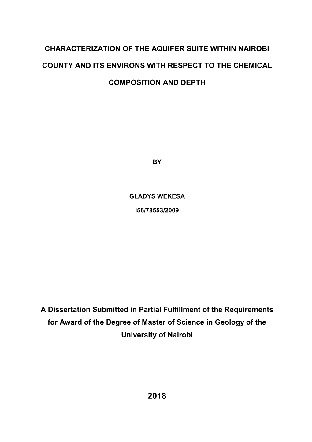 Characterization of the Aquifer Suite Within Nairobi County and Its