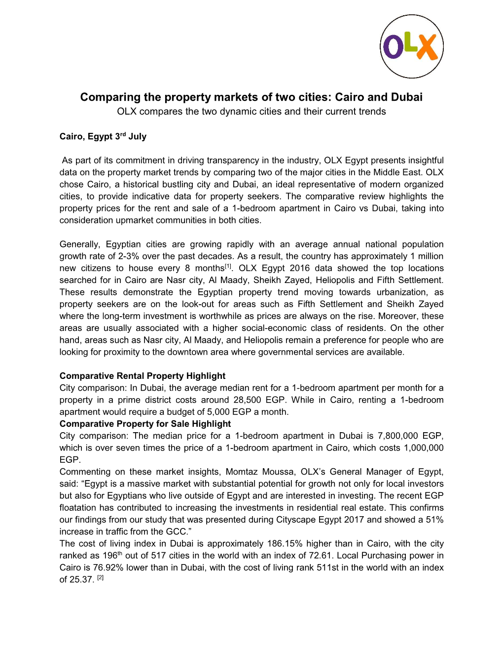 Comparing the Property Markets of Two Cities: Cairo and Dubai OLX Compares the Two Dynamic Cities and Their Current Trends
