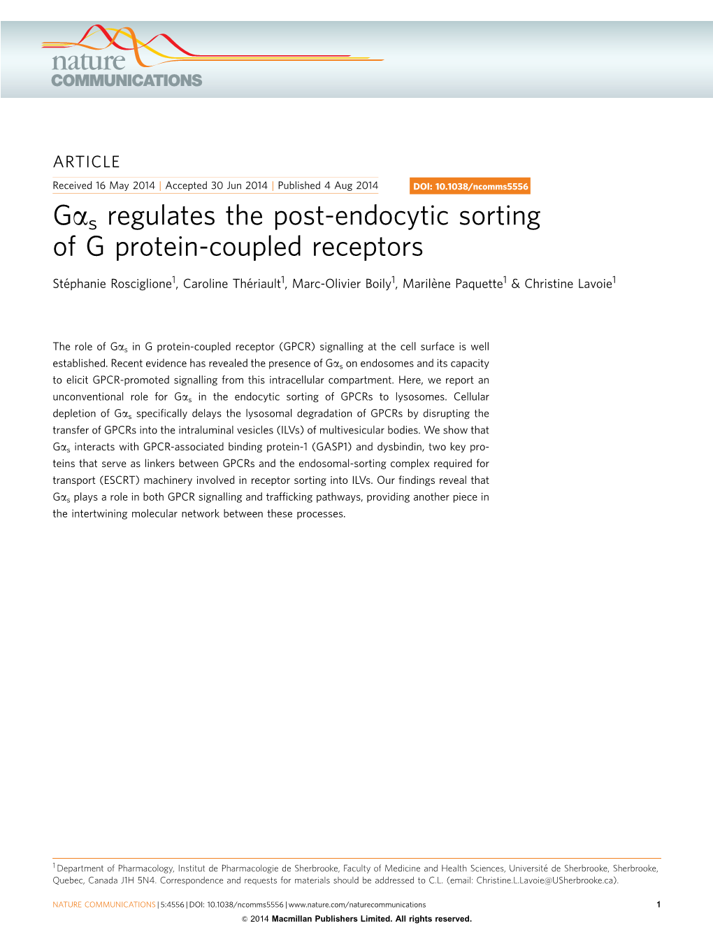 S Regulates the Post-Endocytic Sorting of G Protein-Coupled Receptors