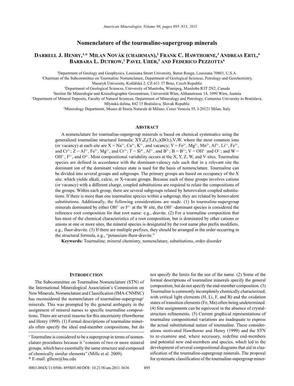 Nomenclature of the Tourmaline Supergroup Minerals