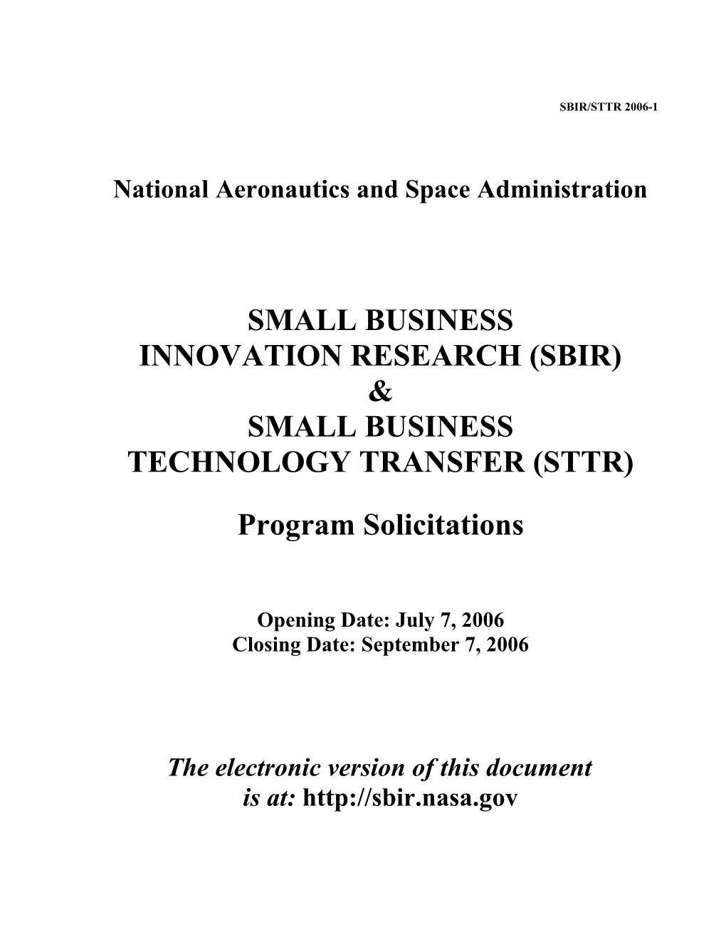2000 NASA Small Business Innovation Research Program Solicitation