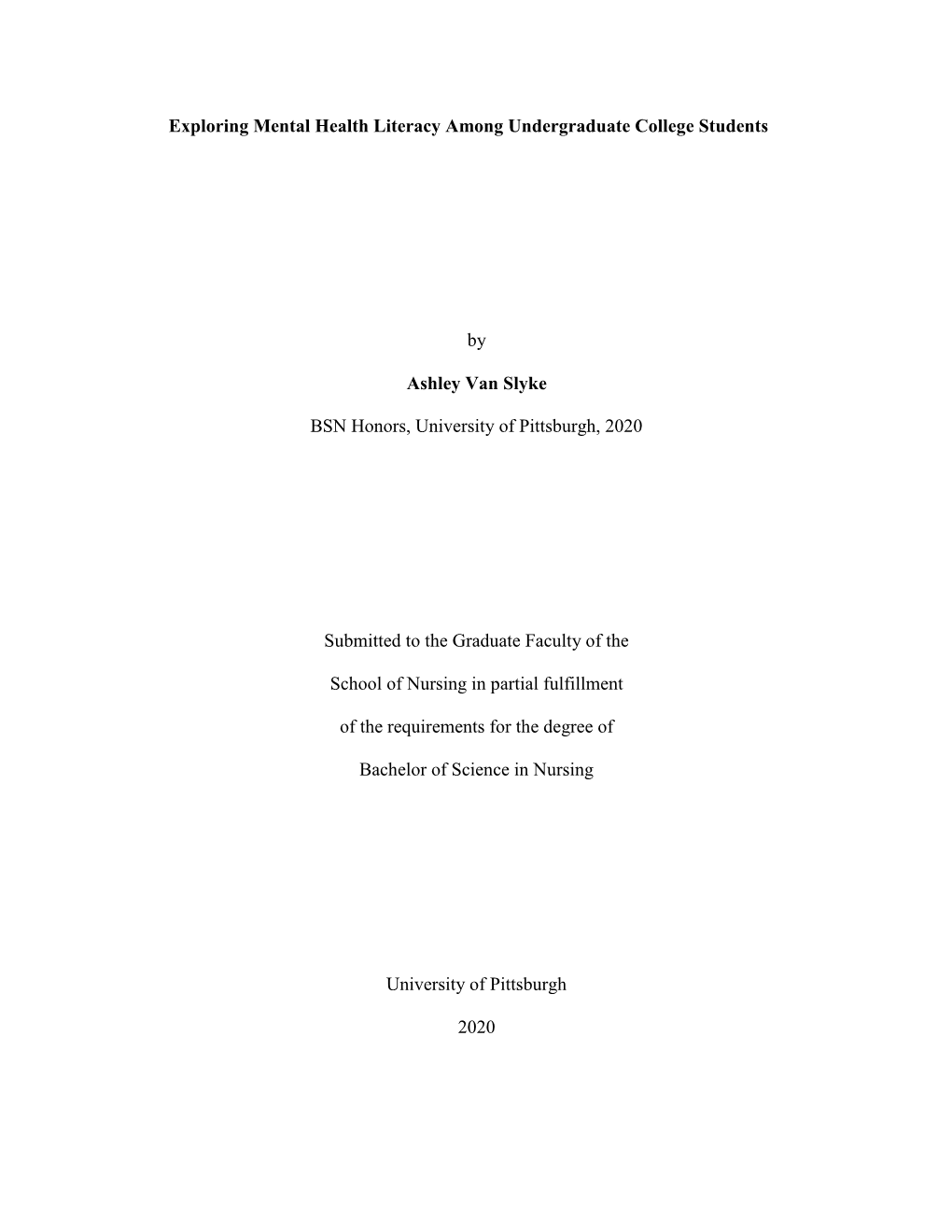 Exploring Mental Health Literacy Among Undergraduate College Students