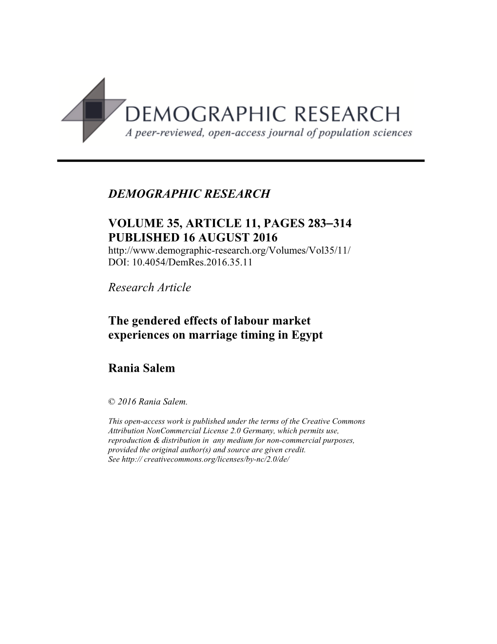 The Gendered Effects of Labour Market Experiences on Marriage Timing in Egypt