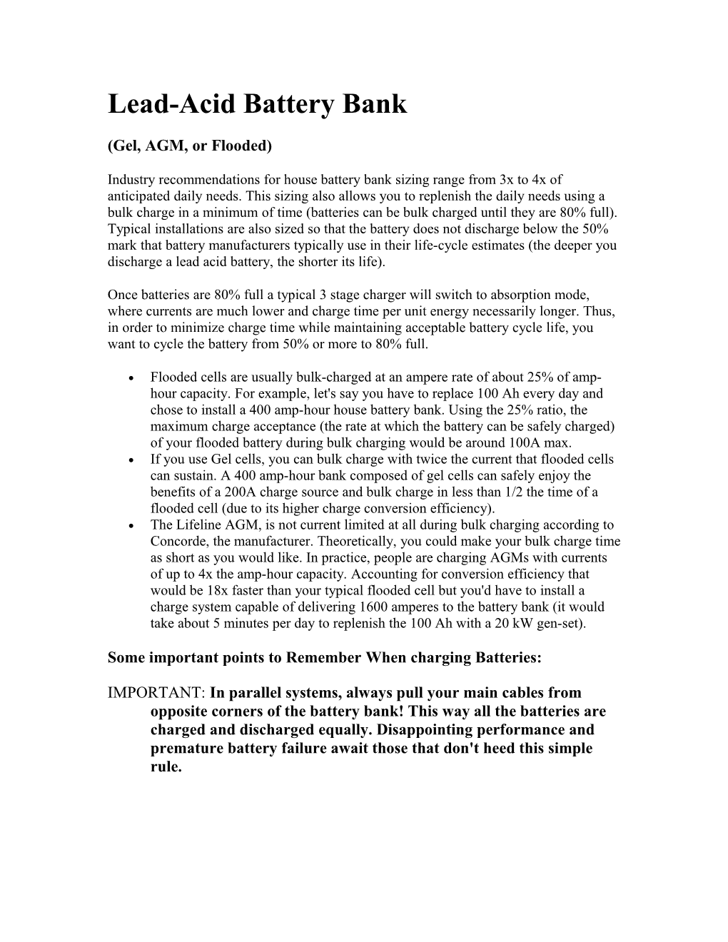 Sizing a Lead-Acid Battery Bank