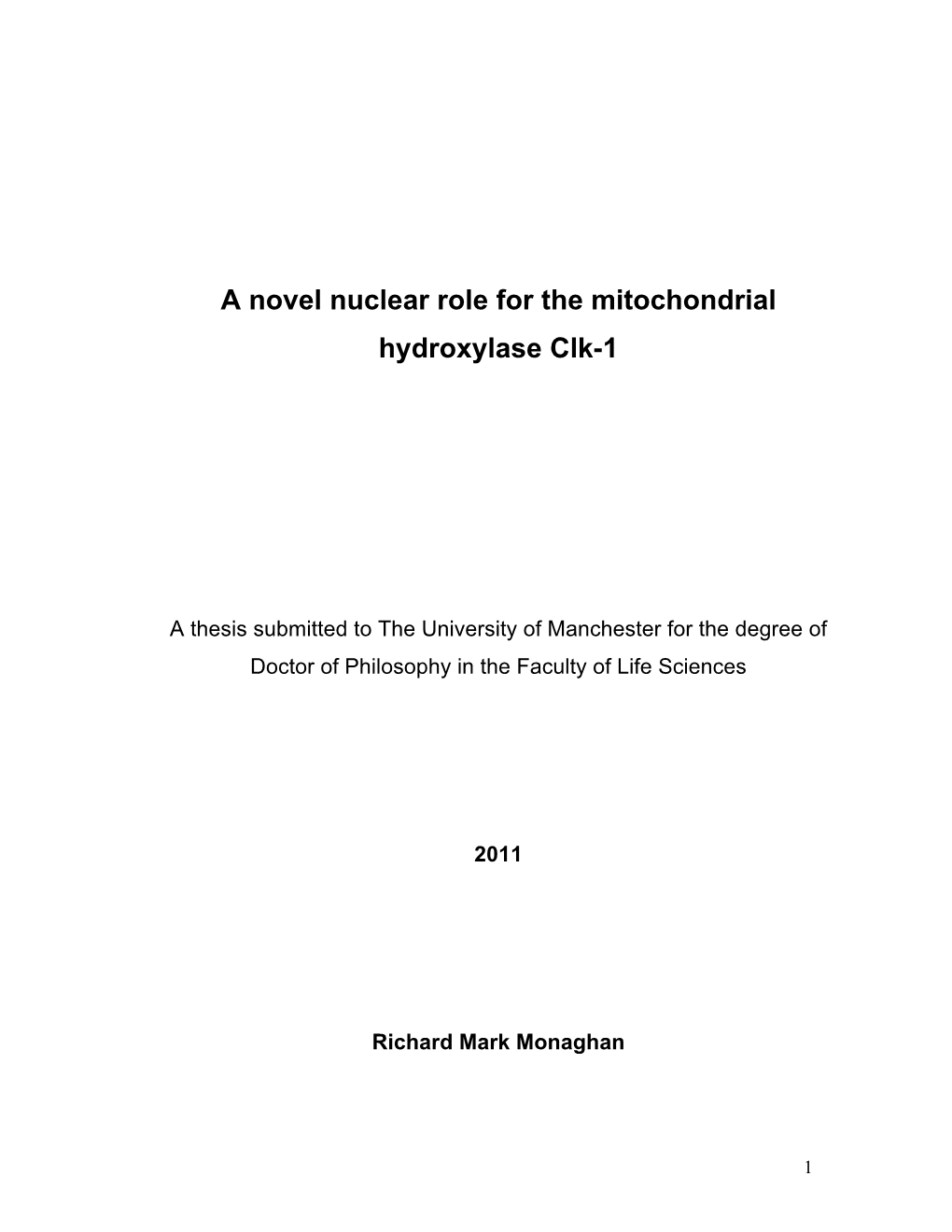 A Novel Nuclear Role for the Mitochondrial Hydroxylase Clk-1