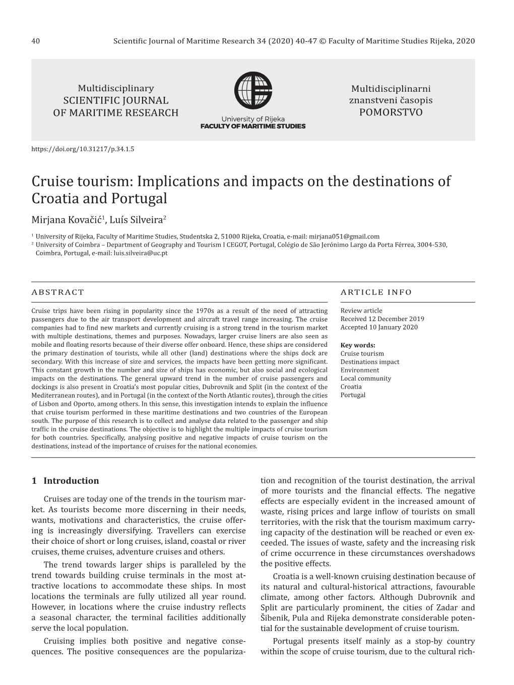 Implications and Impacts on the Destinations of Croatia and Portugal