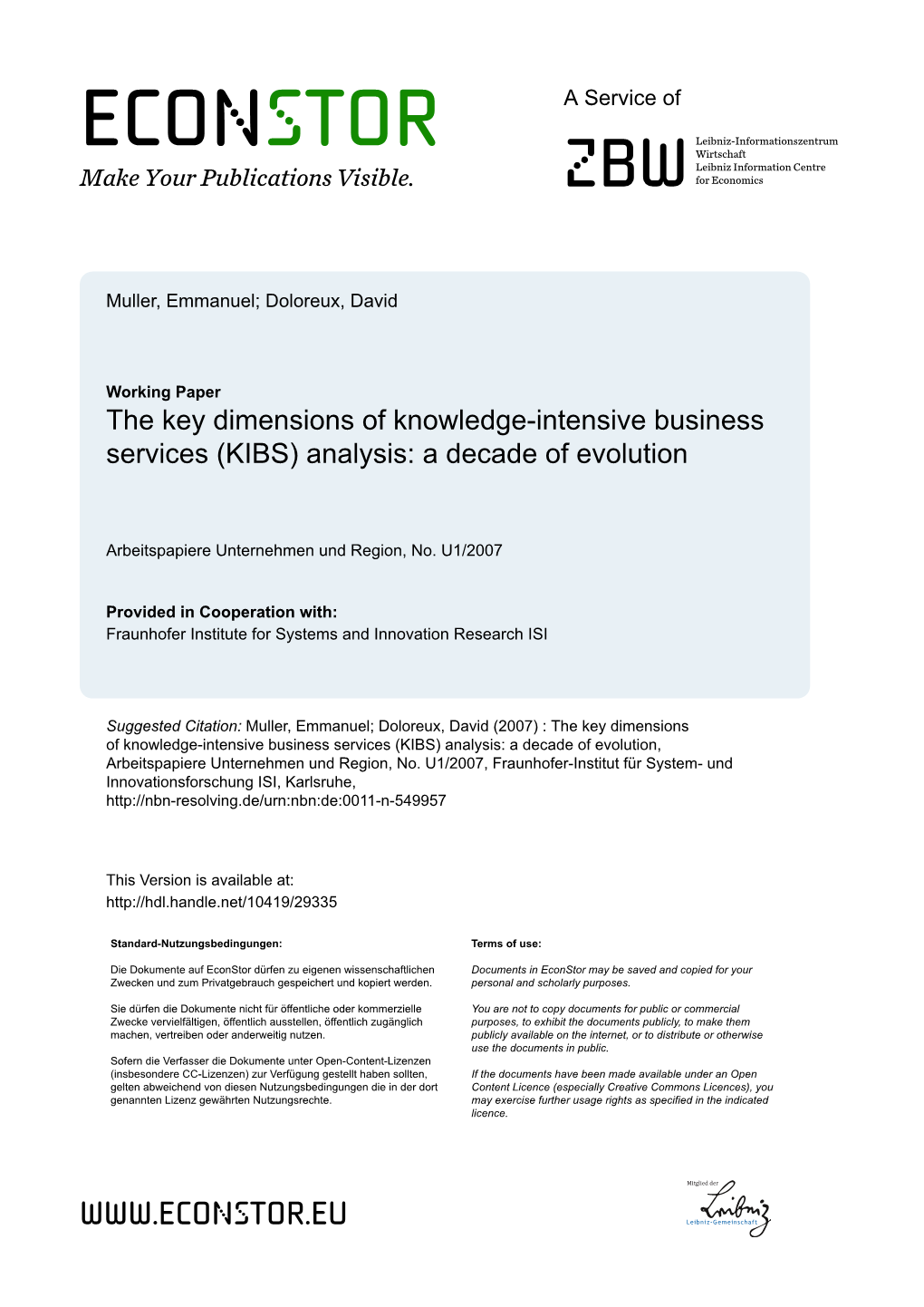 The Key Dimensions of Knowledge-Intensive Business Services (KIBS) Analysis: a Decade of Evolution