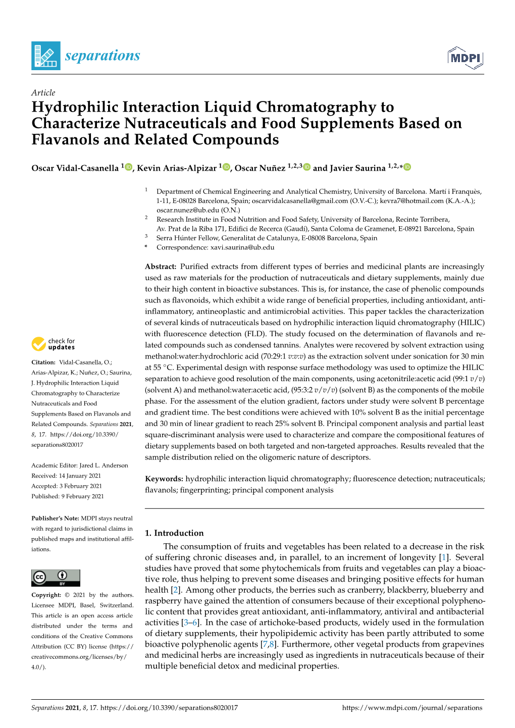 Hydrophilic Interaction Liquid Chromatography to Characterize Nutraceuticals and Food Supplements Based on Flavanols and Related Compounds