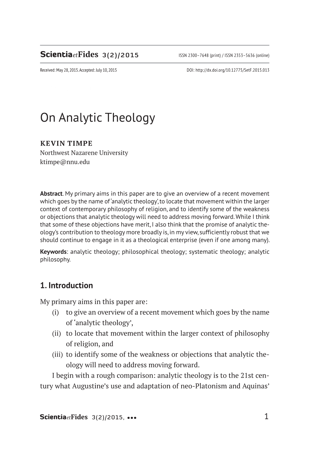 On Analytic Theology