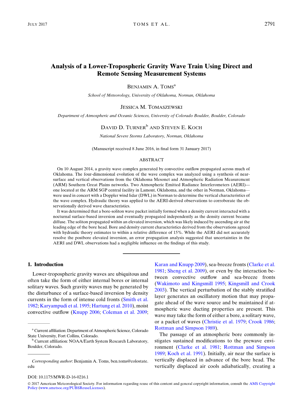 Analysis of a Lower-Tropospheric Gravity Wave Train Using Direct and Remote Sensing Measurement Systems