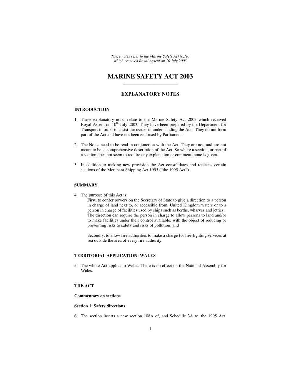 Marine Safety Act 2003 ______