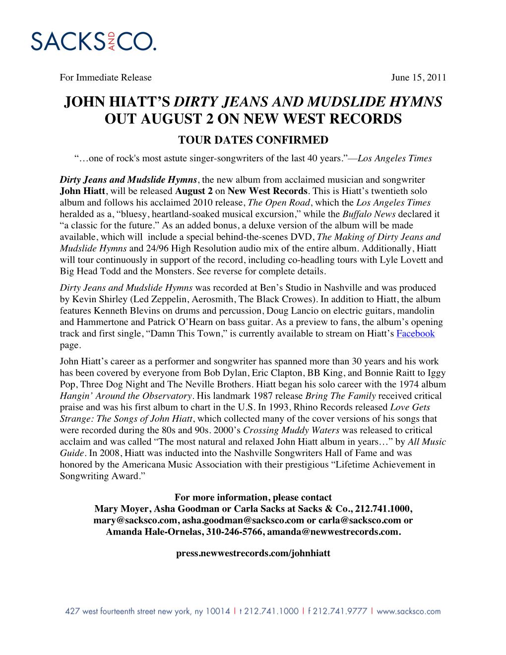 Johnhiatt DJMH Press Release