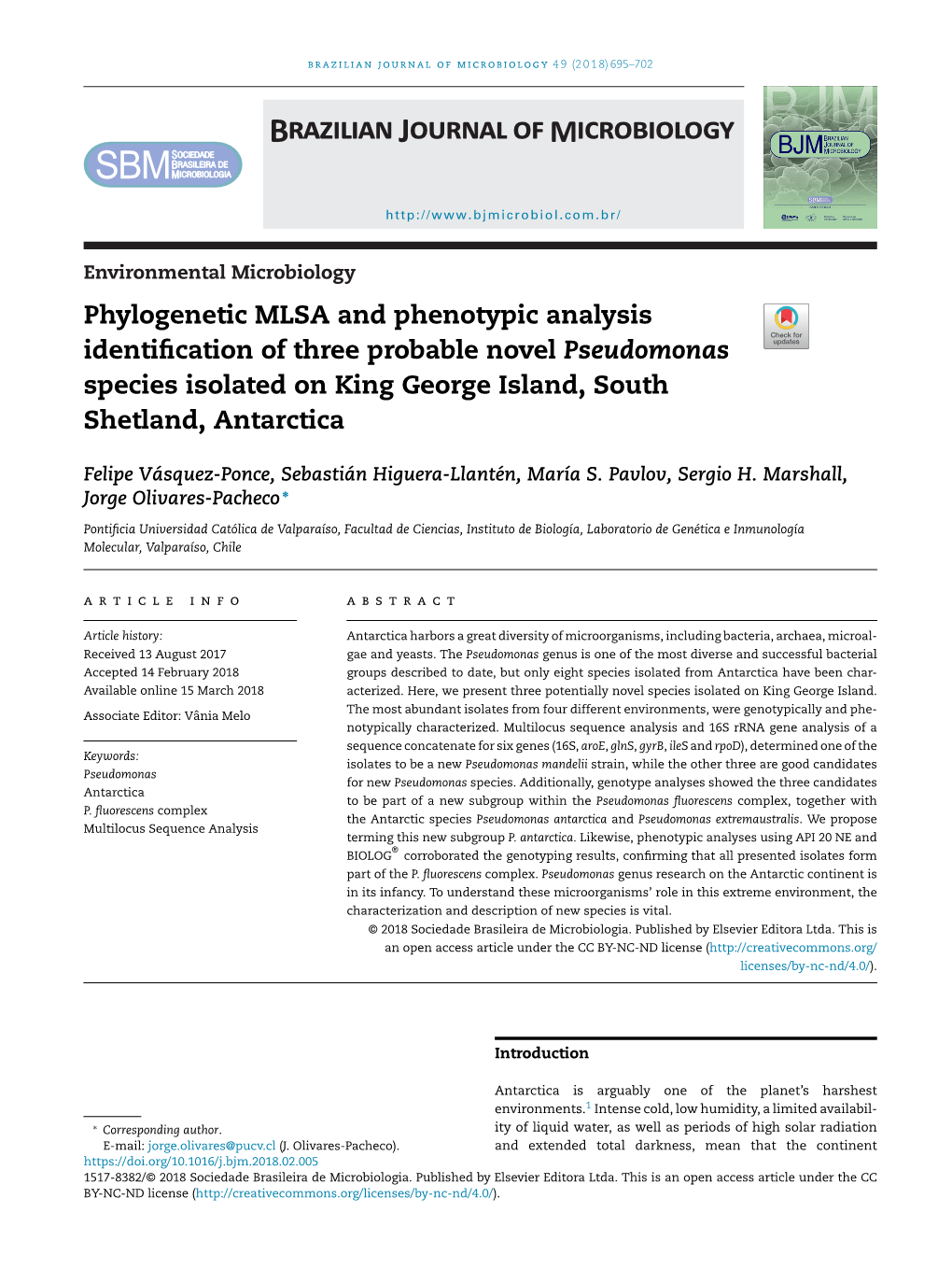 Phylogenetic MLSA and Phenotypic Analysis Identification of Three Probable Novel Pseudomonas Species Isolated on King George