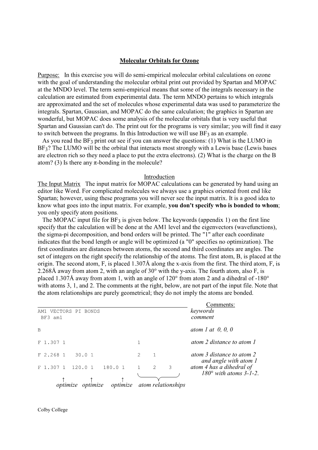 Ozone Molecular Orbital Calculations