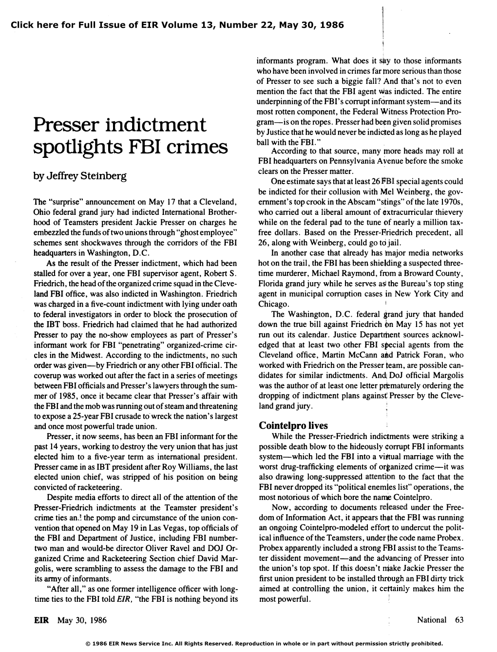 Presser Indictment Spotlights FBI Crimes