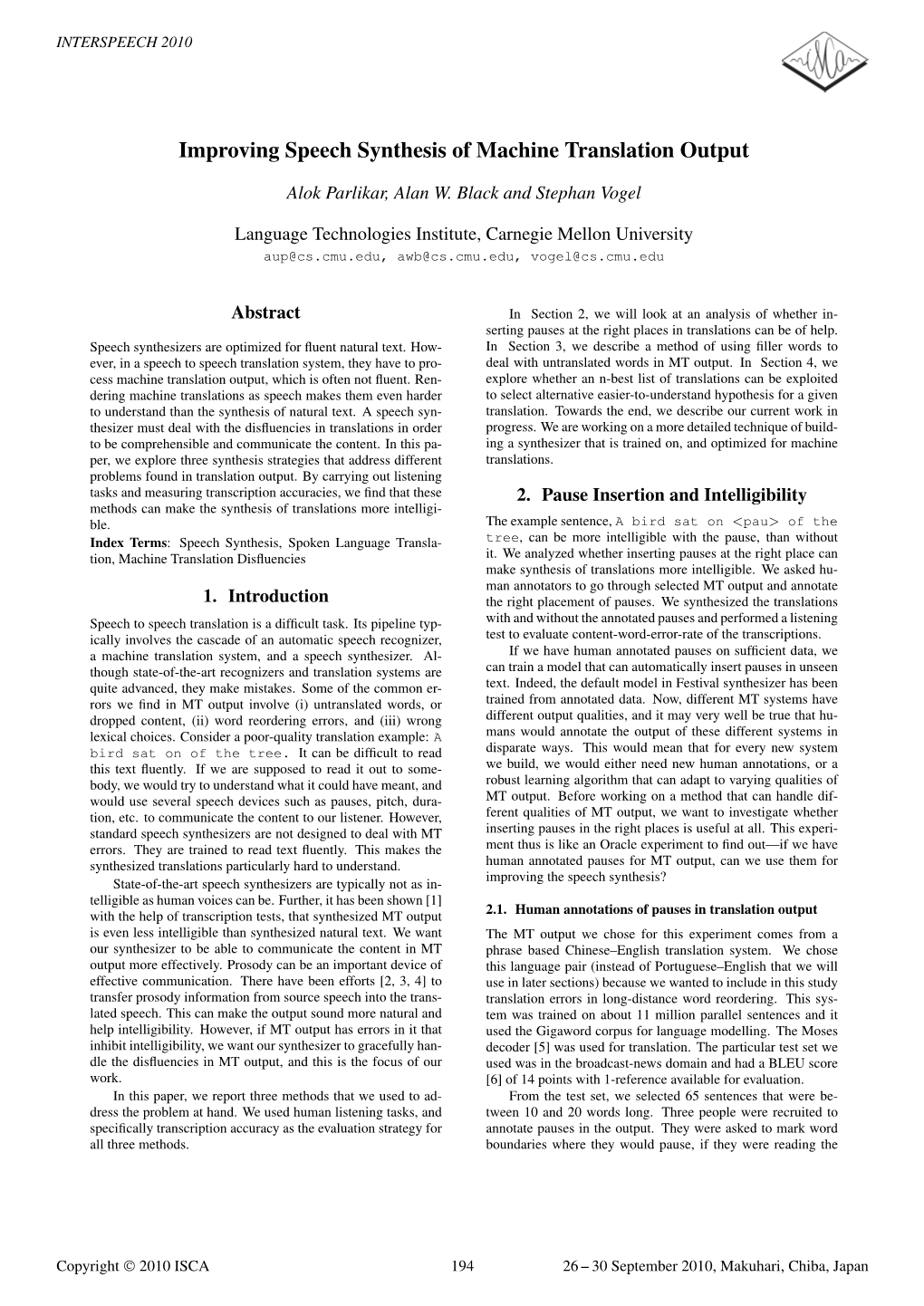 Improving Speech Synthesis of Machine Translation Output