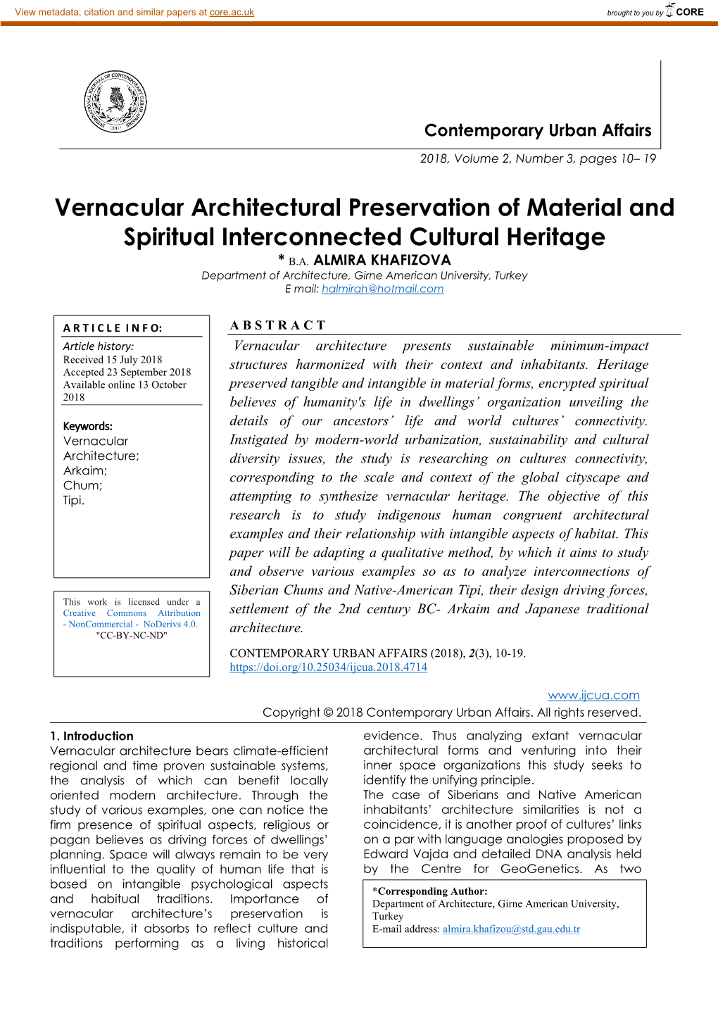 Vernacular Architectural Preservation of Material and Spiritual Interconnected Cultural Heritage * B.A