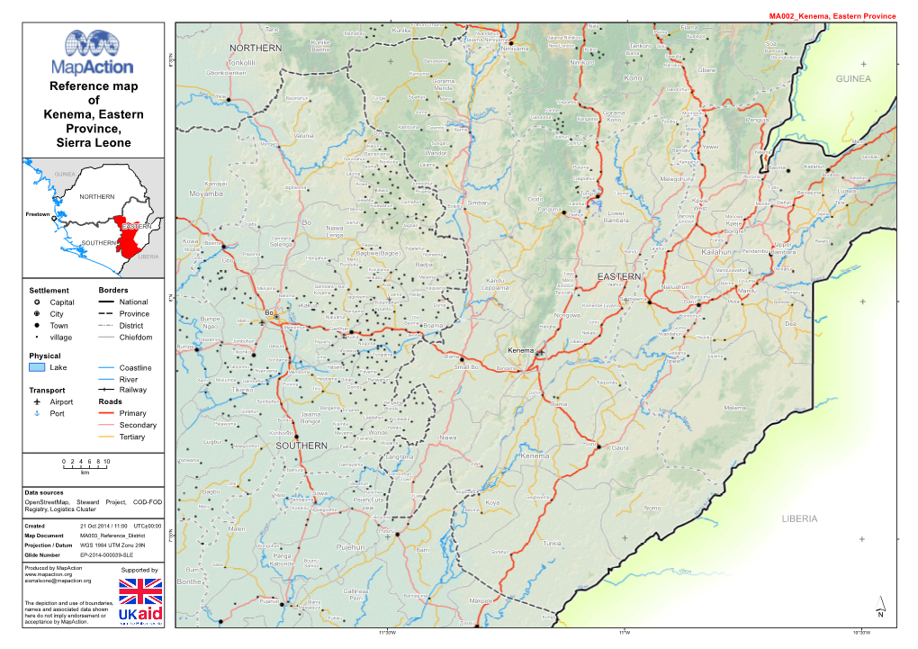 Reference Map of Kenema, Eastern Province, Sierra Leone