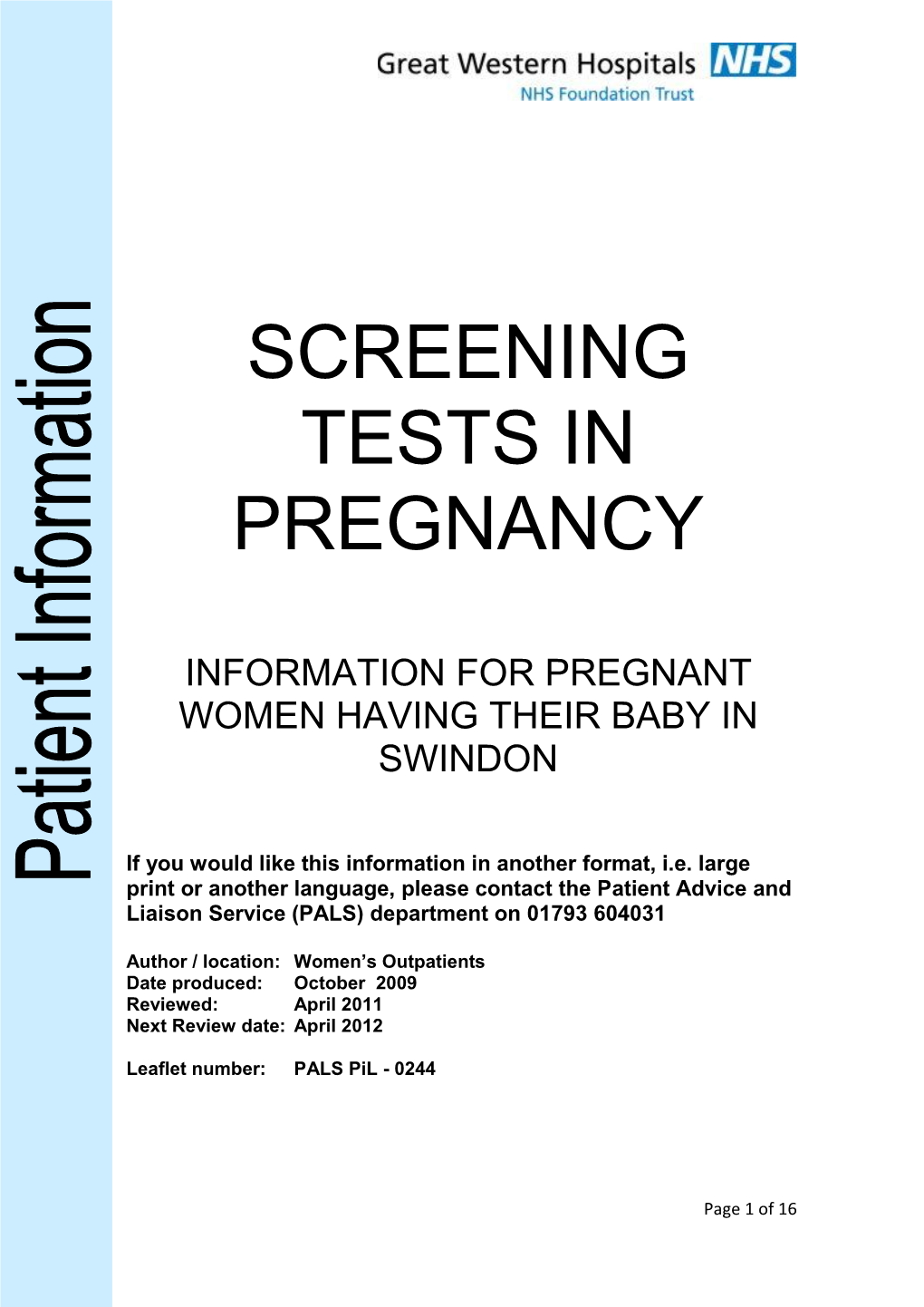 Screening Tests in Pregnancy