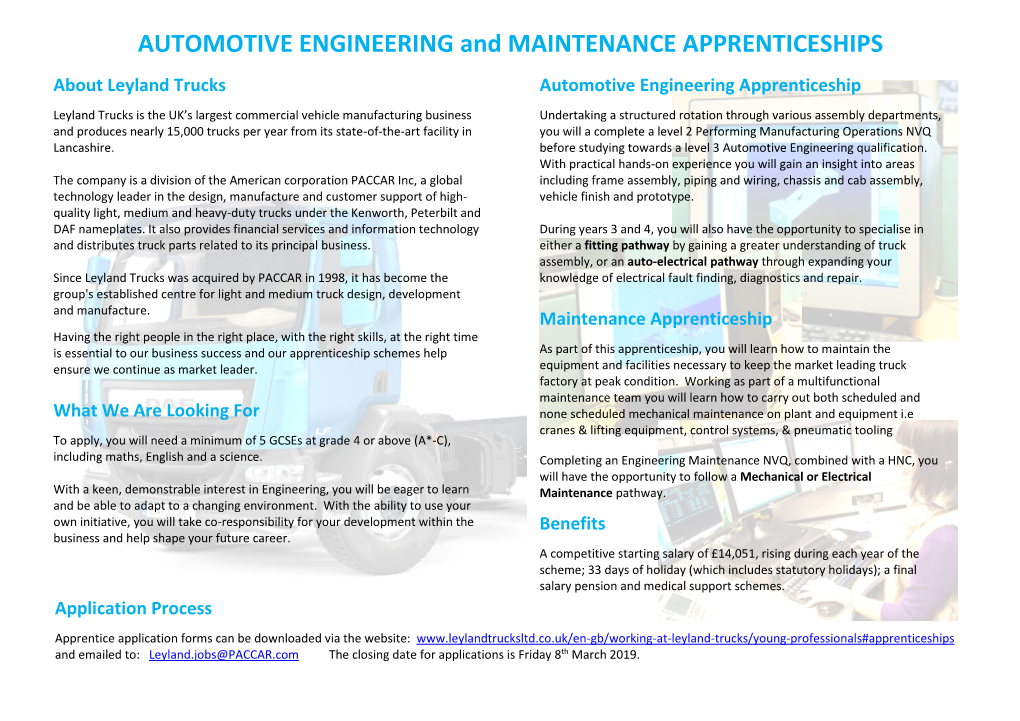 AUTOMOTIVE ENGINEERING and MAINTENANCE APPRENTICESHIPS