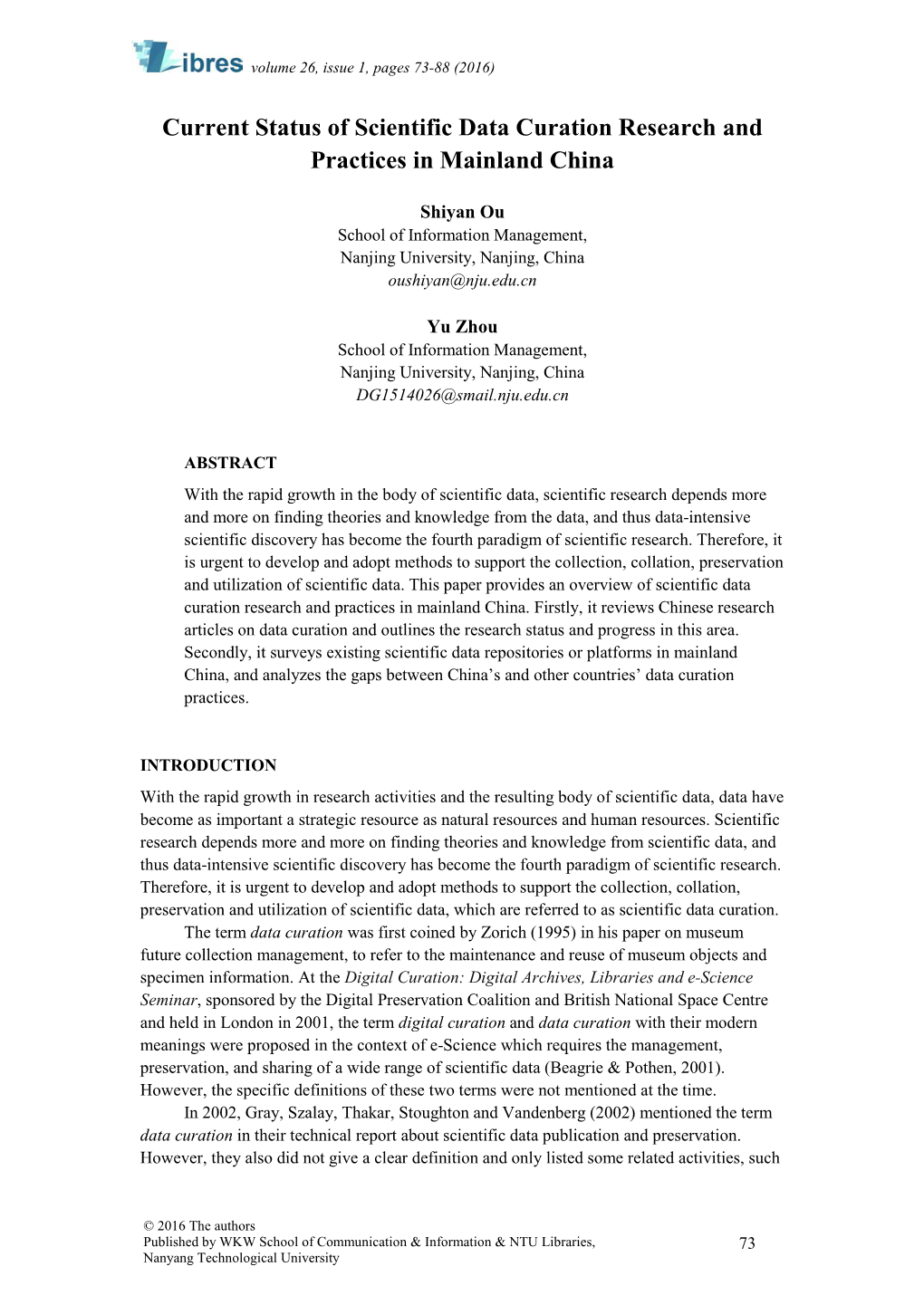 Current Status of Scientific Data Curation Research and Practices in Mainland China