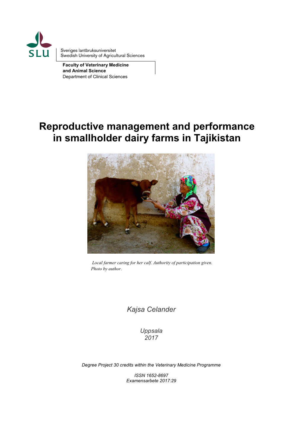 Reproductive Management and Performance in Smallholder Dairy Farms in Tajikistan