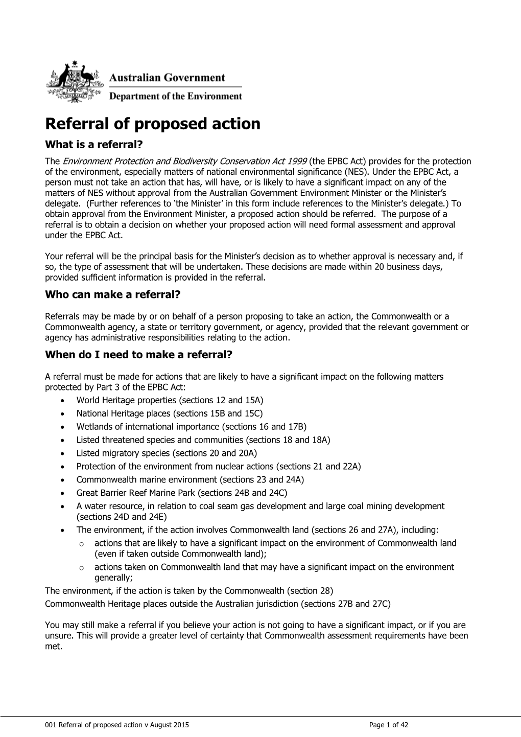 Referral of Proposed Action